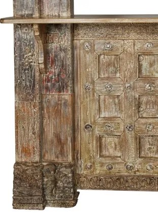 Bar din lemn masiv de tec sculptat manual, finisaj antichizat, „Maharaja”