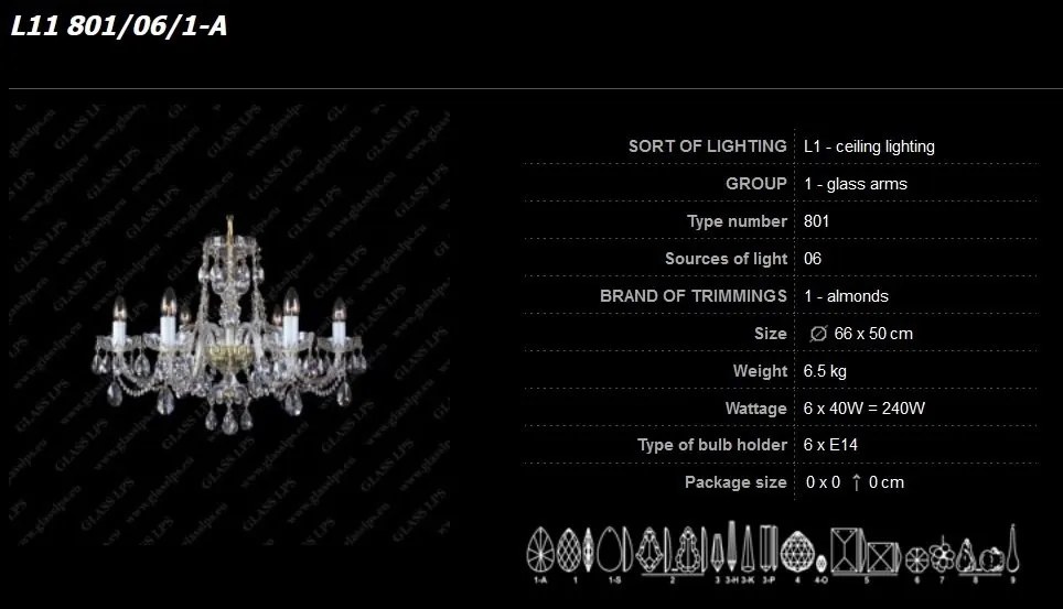 Candelabru cu 6 brate Cristal Bohemia L11 801/06/1-A