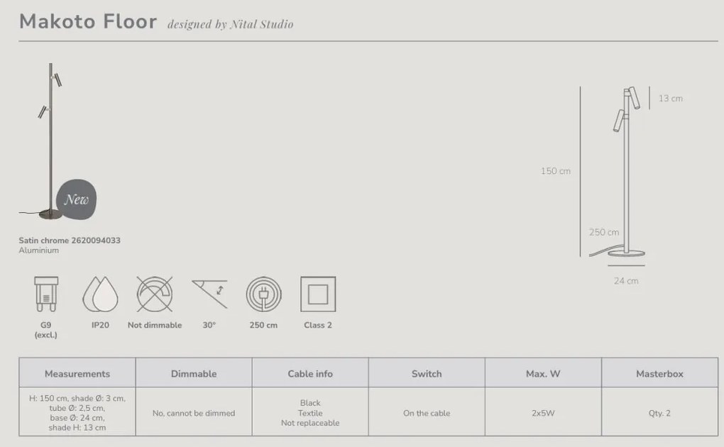 Lampadar cu 2 spoturi design minimalist Makoto