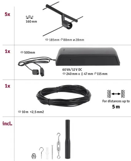 Paulmann 94446 - Set 5x GU5,3/10W spot SALT 230V negru