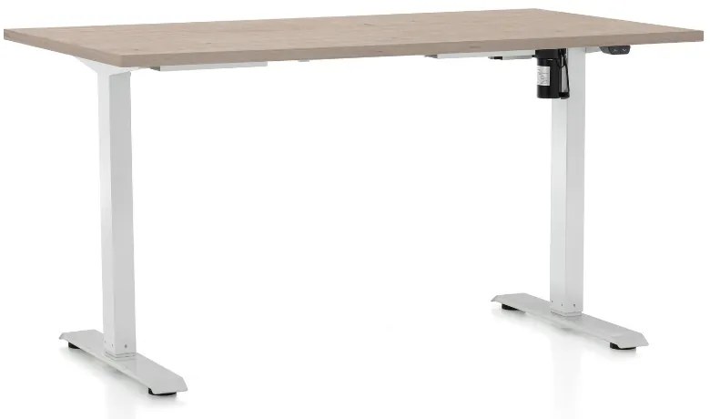 Masa inaltime reglabila OfficeTech A, 140 x 80 cm, bază albă, stejar