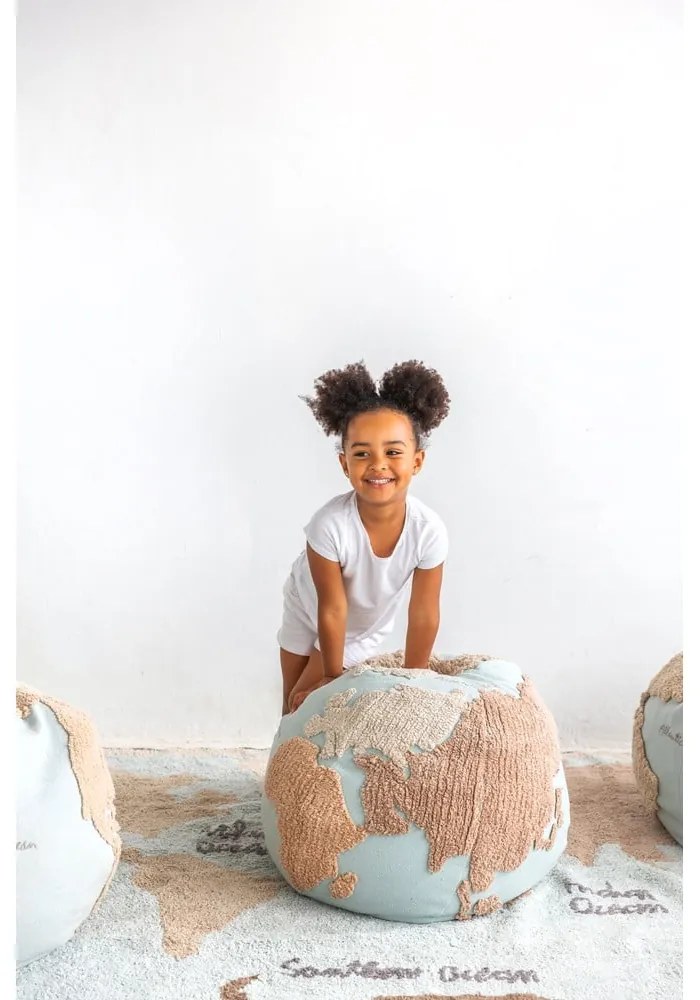 Fotoliu puf pentru copii albastru/bej World Map – Lorena Canals