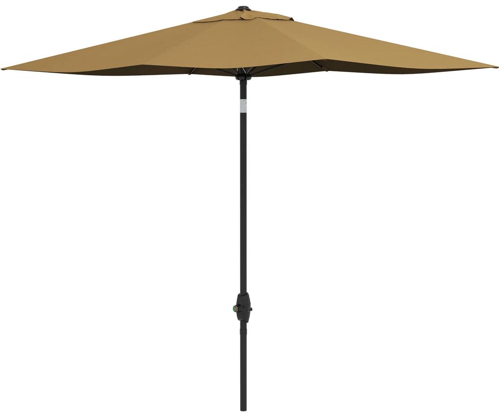 Outsunny Umbrelă de Grădină Dreptunghiulară, Umbrelă de Soare cu Manivelă și Deschidere Înclinată, 296x197x244.5 cm, Maro