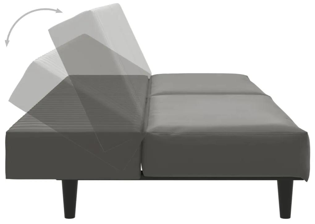 Canapea extensibila 2 locuri si taburet, gri, piele ecologica Gri, Cu scaunel pentru picioare