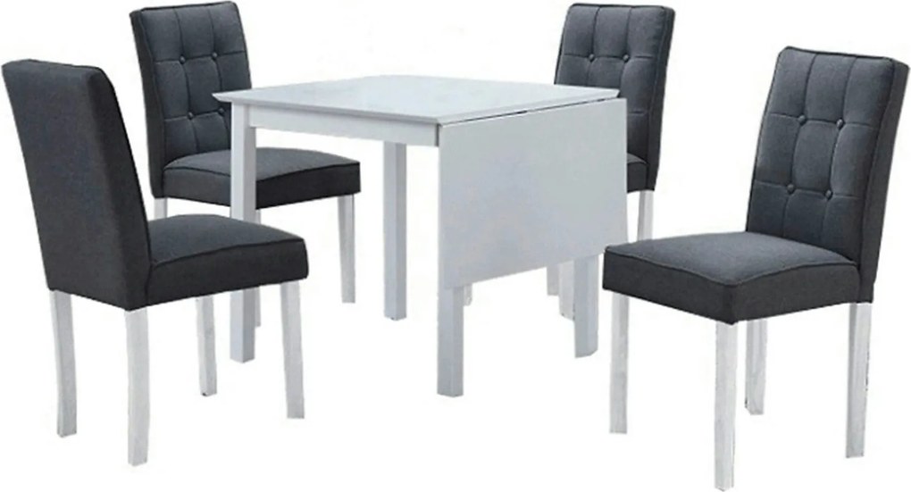 Set masa extensibila cu 4 scaune BJORK NEW, alb/gri inchis, stofa clas