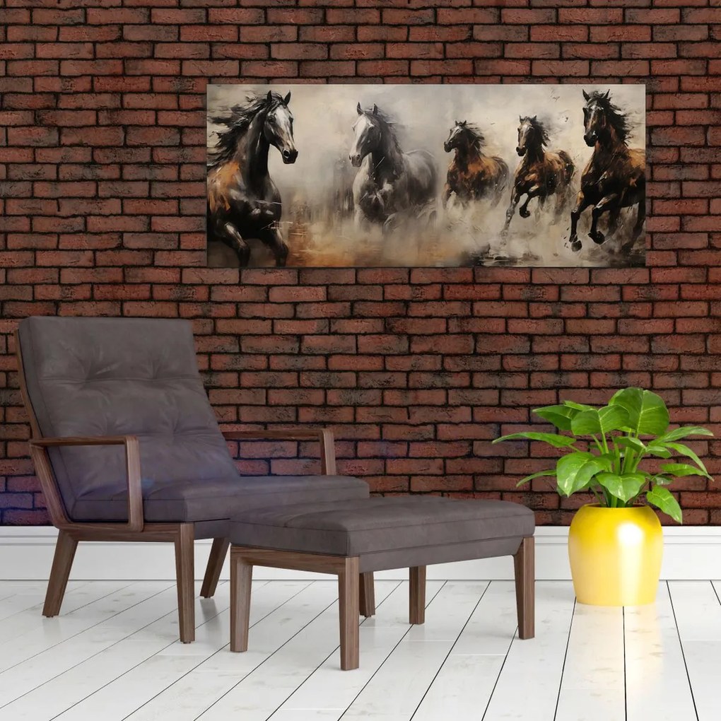 Tablou - Pictură în ulei de cai (120x50 cm)