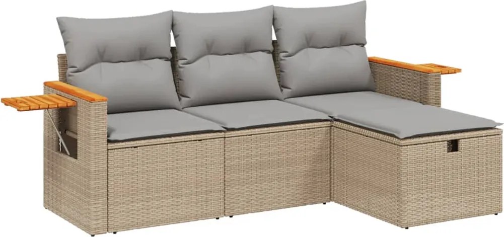 vidaXL Set canapele de grădină, 4 piese, cu perne, mix bej, poliratan