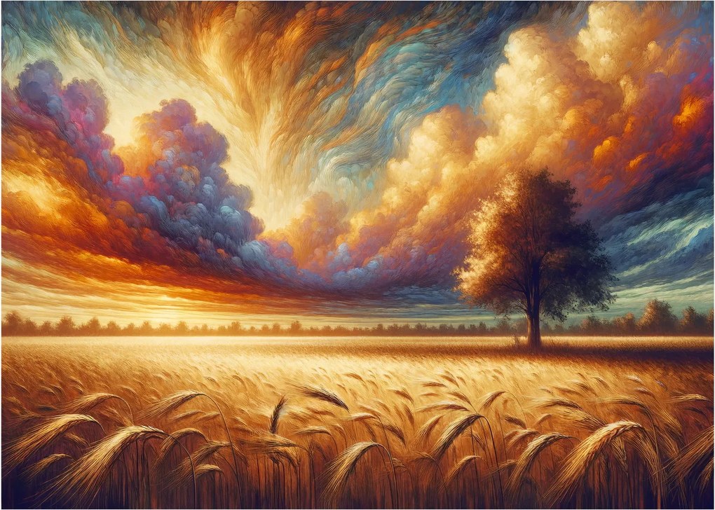 Tablou pe sticlă – Arbore pe câmp (70x50 cm)