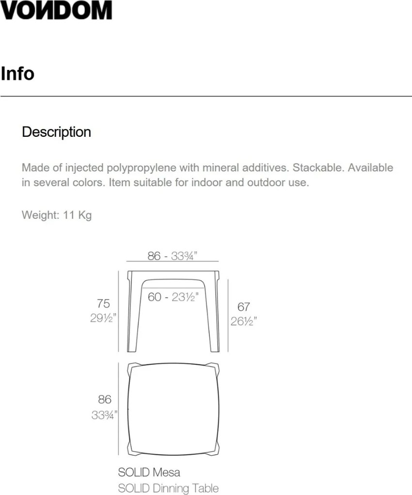 Set de 4 Mese moderne de exterior / interior design premium SOLID TABLE Vondom