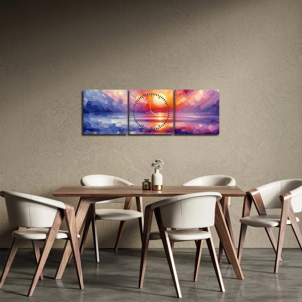 Tablou - Apus de soare artistic colorat (cu ceas) (90x30 cm)