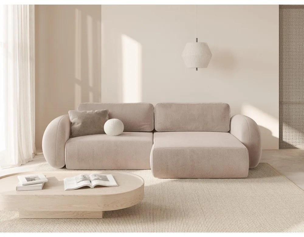 Colțar bej extensibil/cu spațiu de depozitare cu tapițerie din catifea Tonale – Cosmopolitan Design