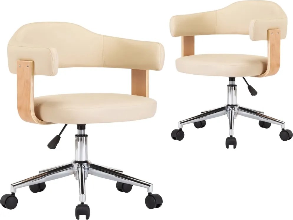 vidaXL Scaune de bucătărie pivotante, 2 buc., crem, piele artificială