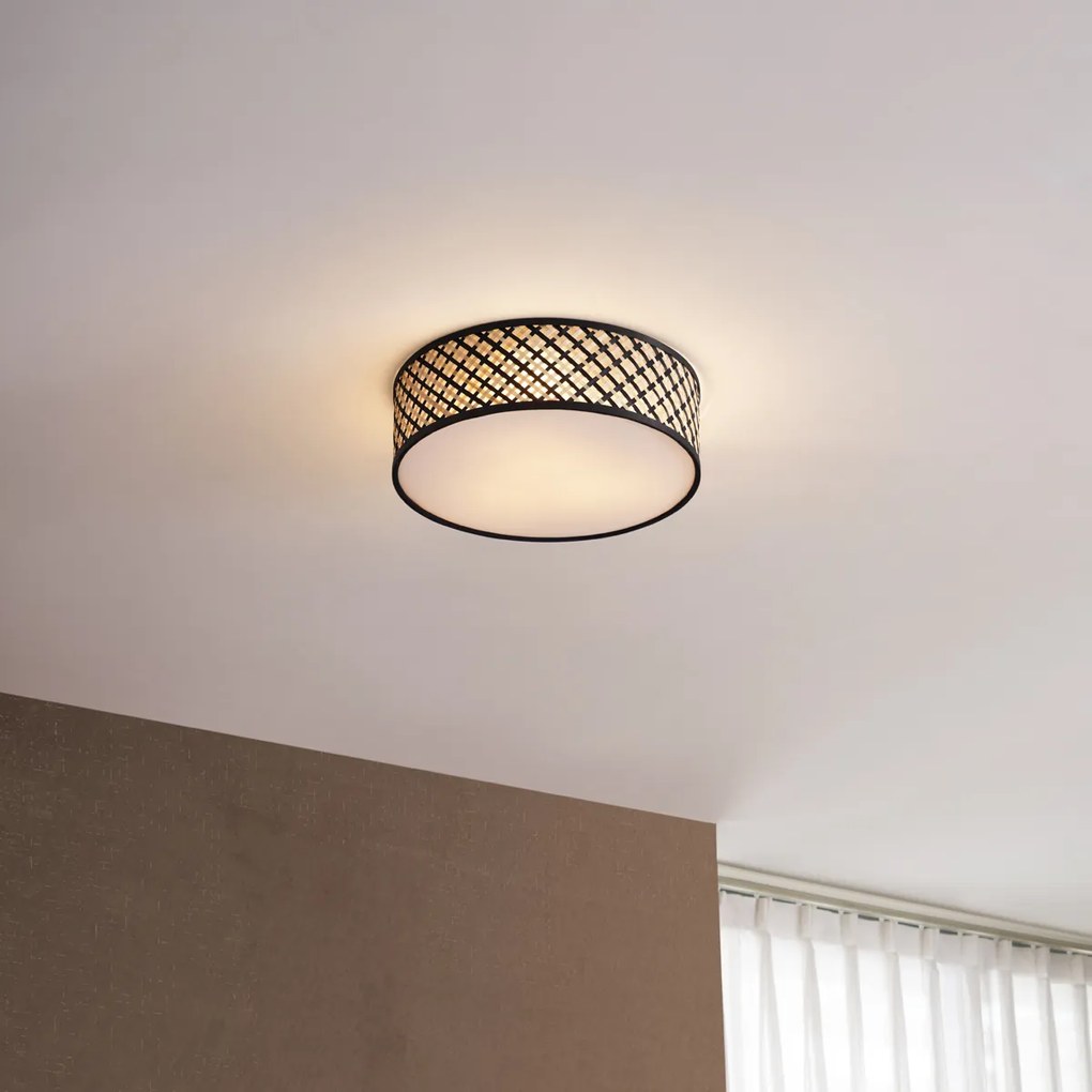 Plafonieră orientală din ratan cu negru 40cm - Tremmo