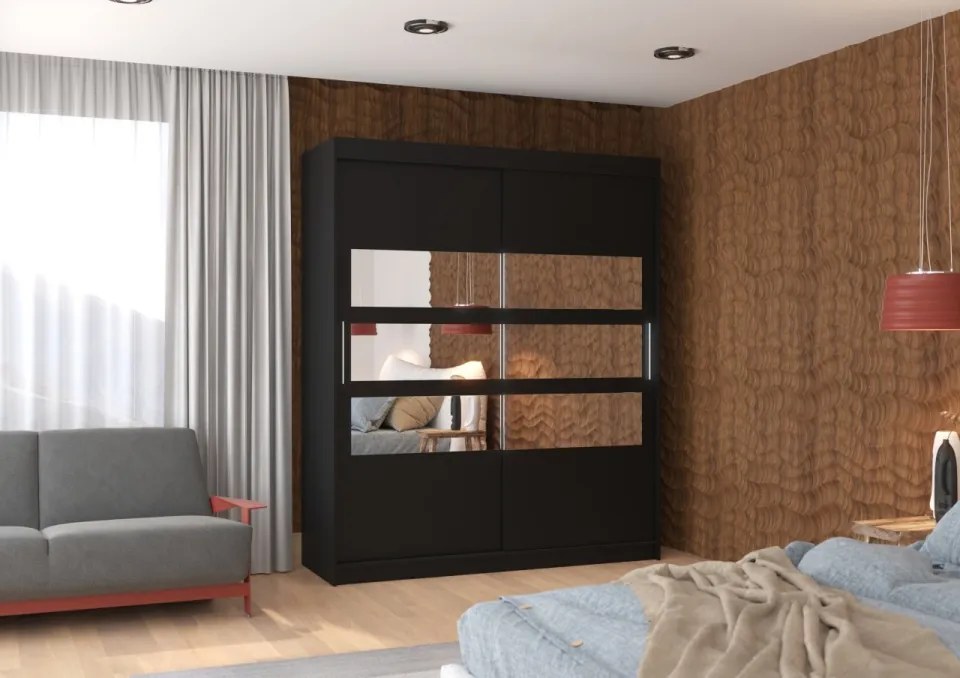 Dulap cu usi glisante si oglinda 180x215 cm, Toledo, ADRK Furniture (Culoare: Alb)