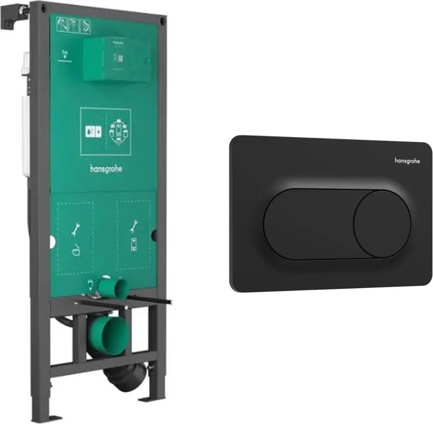 Rezervor incastrat Hansgrohe iFrame 112 cm pentru vas WC suspendat si clapeta iFrame Original S negru mat
