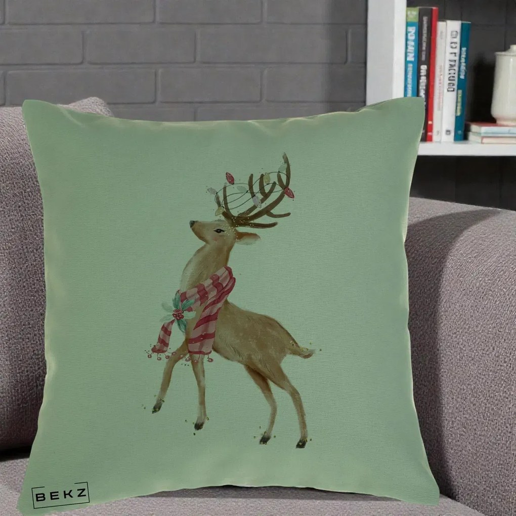 Perna Decorativa Renita cu Fular si Luminite, 40x40 cm, Verde, Husa Detasabila, Perna Inclusa, BEKZ®