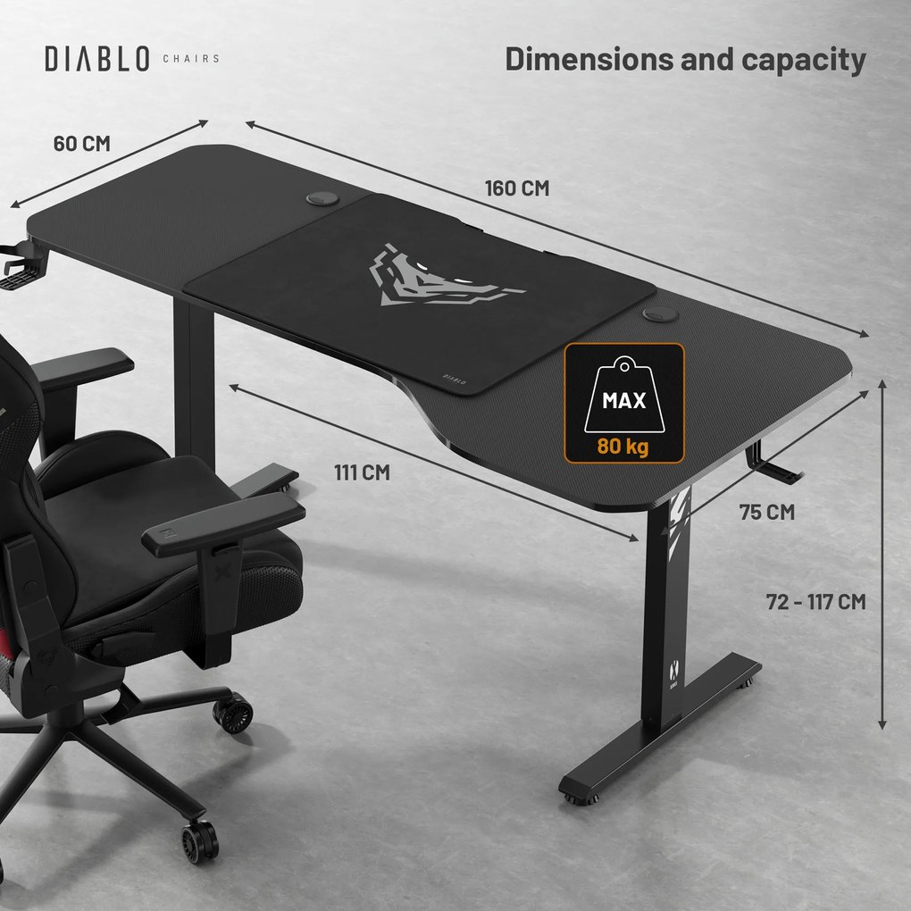 Birou Cu Înalțime Reglabilă Diablo X-Tensio 1600 Negru
