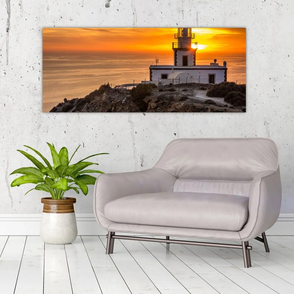 Tablou cu far în apus de soare (120x50 cm)