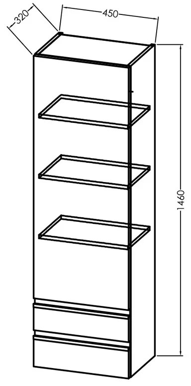 Dulap suspendat, Kolpasan, Alexis, cu 1 usa si 2 sertare, h146 cm, Dark Concrete