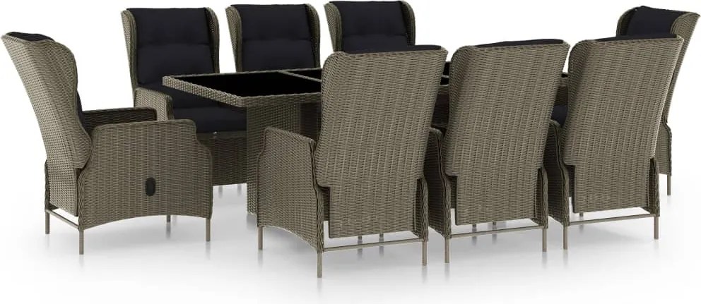 vidaXL Set mobilier de exterior cu perne, 9 piese, maro, poliratan