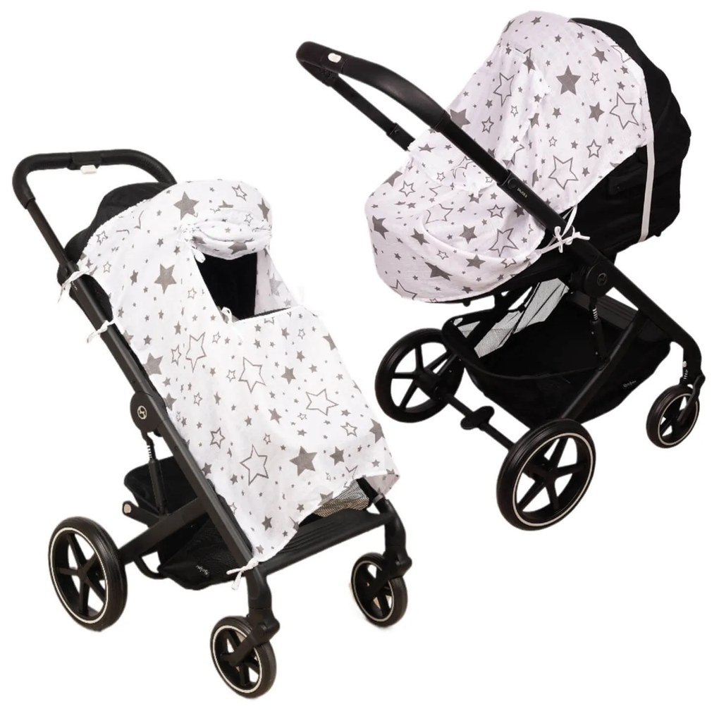 Parasolar multifunctional din muselina pentru carucior sport sau landou Kidizi galaxy grey, model universal, viziera ajustabila