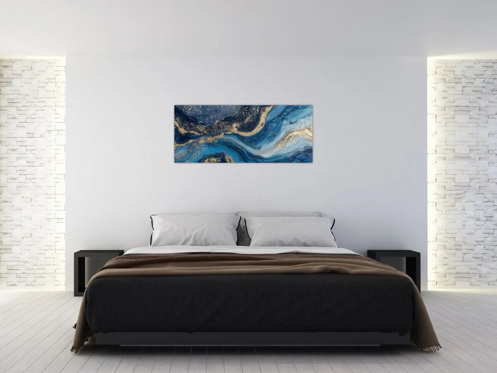 Tablou - Marmură abstractă albastru-aurie (120x50 cm)
