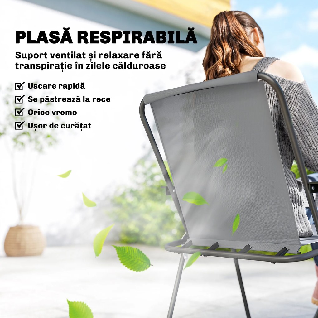 Outsunny Set de Masă de Grădină 8 Piese cu Umbrelă, Set Mobilier Grădină cu 6 Scaune Pliabile, Masă din Sticlă Temperată și Umbrelă pentru Terasă, Gri | Aosom Romania