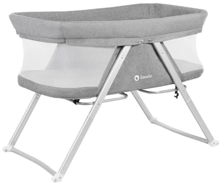 Lionelo - Patut co-sleeper Vera Cu sistem de leganare din Aluminiu, Otel, 90x50 cm, Conform cu standardele europeane de securitate EN1130 si EN16890, Gri