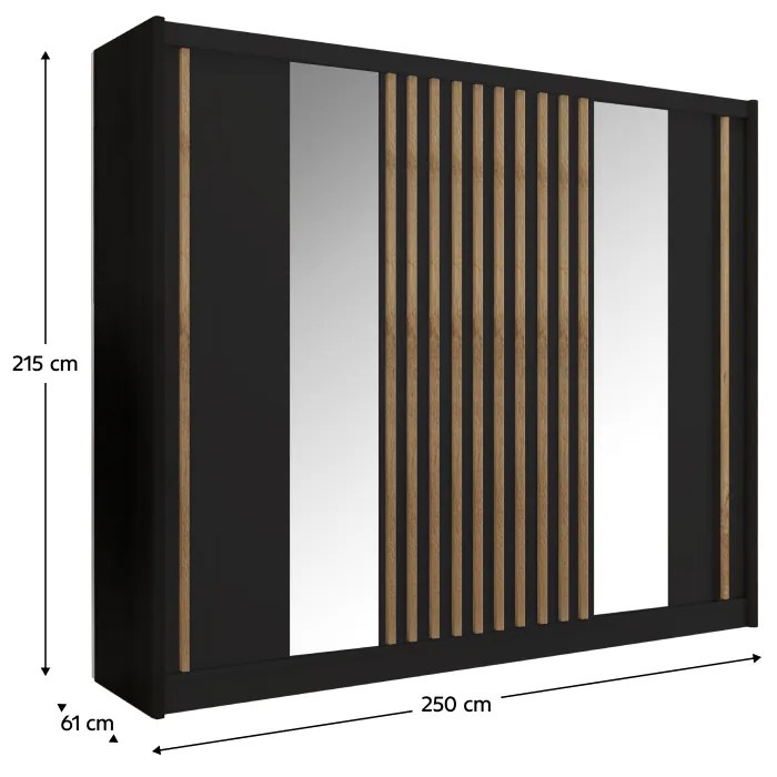 Dulap cu usi glisante, negru   stejar craft, 250x215 cm, LADDER