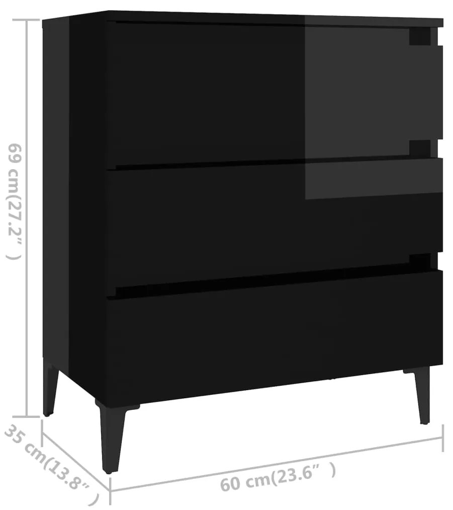Servanta, negru extralucios, 60x35x69 cm, PAL 1, negru foarte lucios