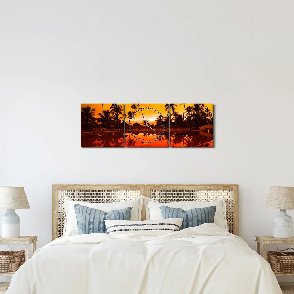 Tablou - Apus de soare deasupra rezortului (cu ceas) (90x30 cm)