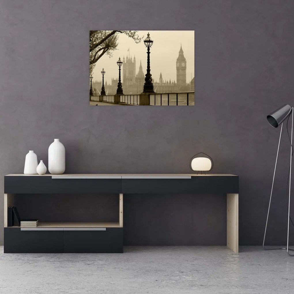 Tablou pe sticlă - Londra în ceață, Anglia (70x50 cm)