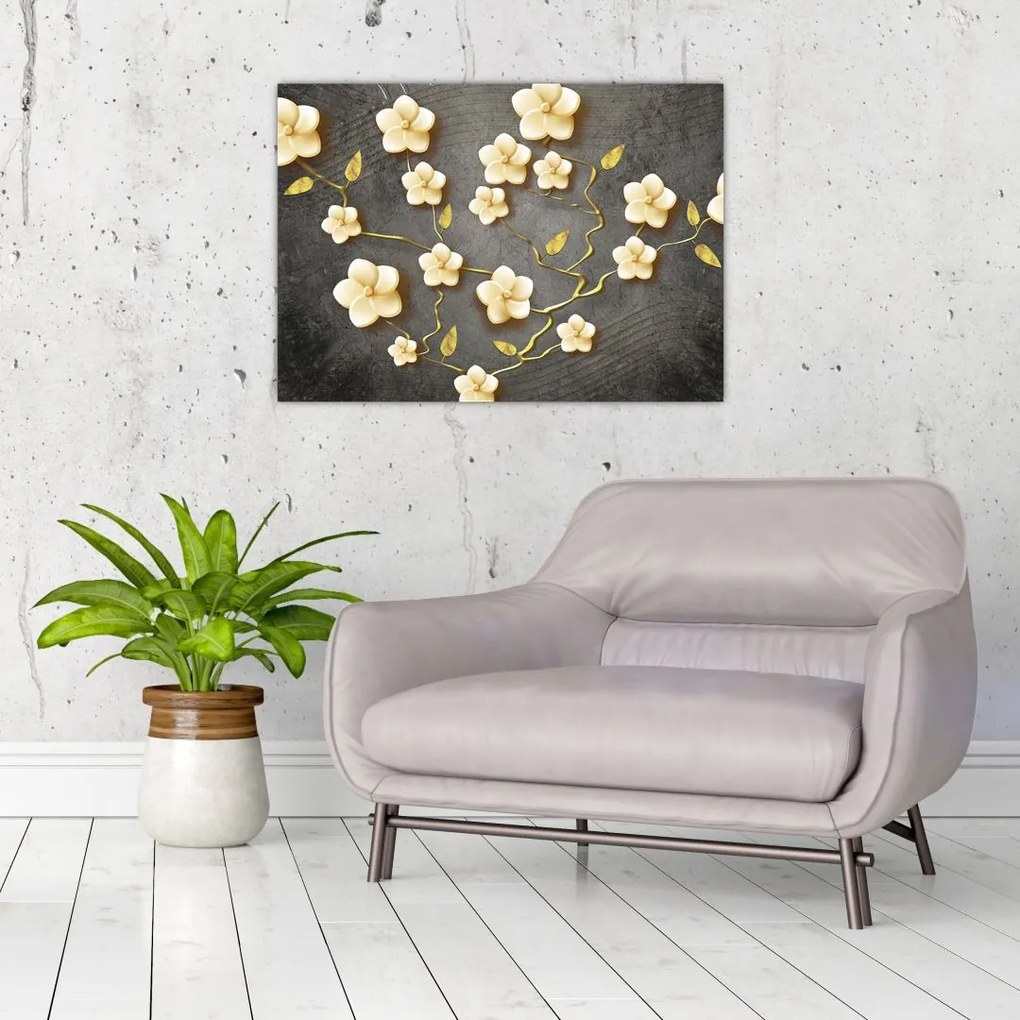 Tablou - Arbust auriu pe fundal negru (70x50 cm)