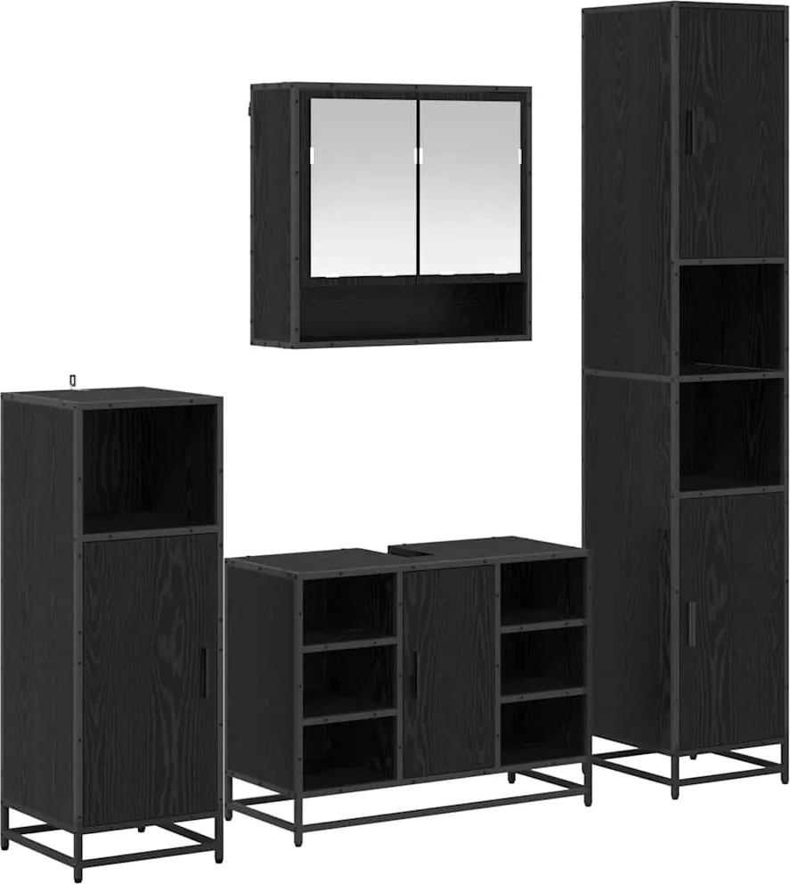 vidaXL Set de mobilier pentru baie 4 pcs Stejar Negru Lemn compozit