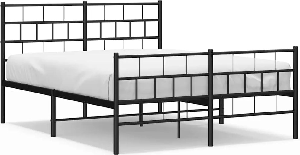 vidaXL Cadru pat metalic cu tăblie de cap/picioare, negru, 135x190 cm
