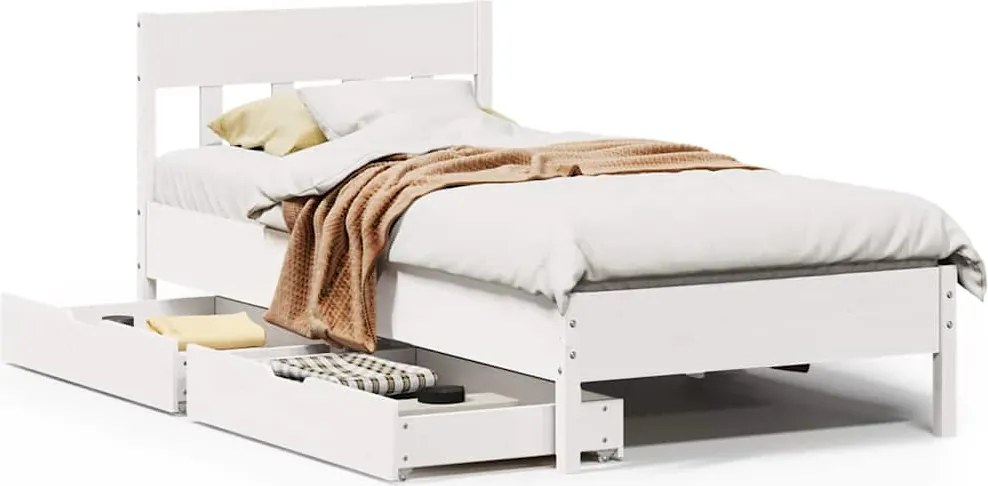 vidaXL Cadru de pat fără saltea, alb, 75x190 cm, lemn masiv de pin