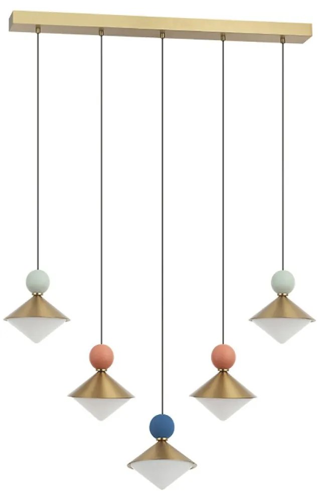 Lustra cu 5 pendule LED, Ceramica, Sticla, BRASS, ZB-25103