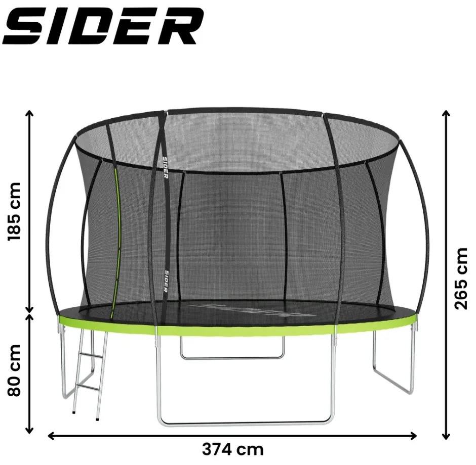 Trambulină mare pentru copii cu plasă și scară SIDER 12FT - diametru 374 cm