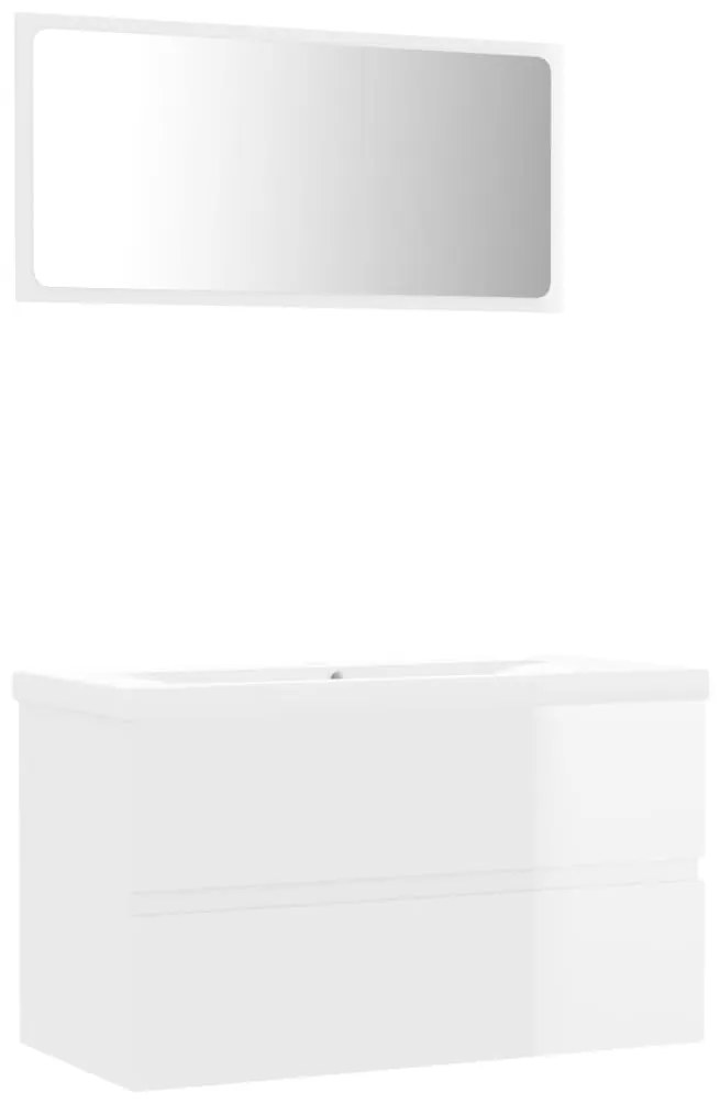 3071600 vidaXL Set mobilier de baie, alb extralucios, lemn prelucrat