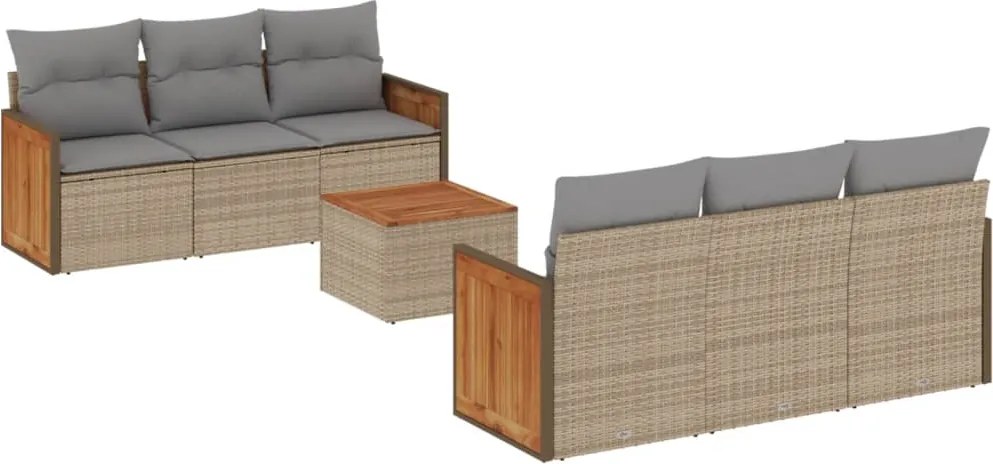 vidaXL Set canapele de grădină, 7 piese, cu perne, bej, poliratan
