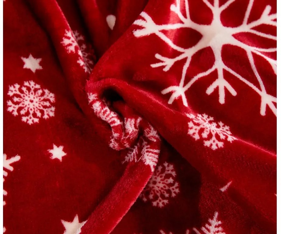 Set Lenjerie cocolino SNOWFALL rosu + Cearsaf Cocolino microplus SOFT 180x200 cm alb, pat dublu