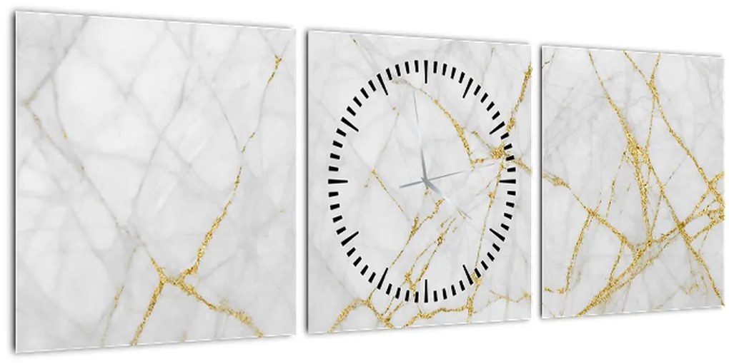 Tablou - Marmură alb- auriu (cu ceas) (90x30 cm)