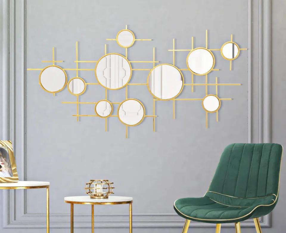 Set 10 oglinzi decorative aurii cu rama din metal, 117x61x4,5 cm, Glam Gloxy Mauro Ferretti