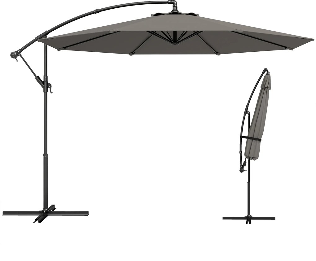 Outsunny Umbrelă excentrică Ø300 cm cu bază încrucișată copertină reglabilă și manivelă UPF30+ pentru terasă patio gri | Aosom Romania