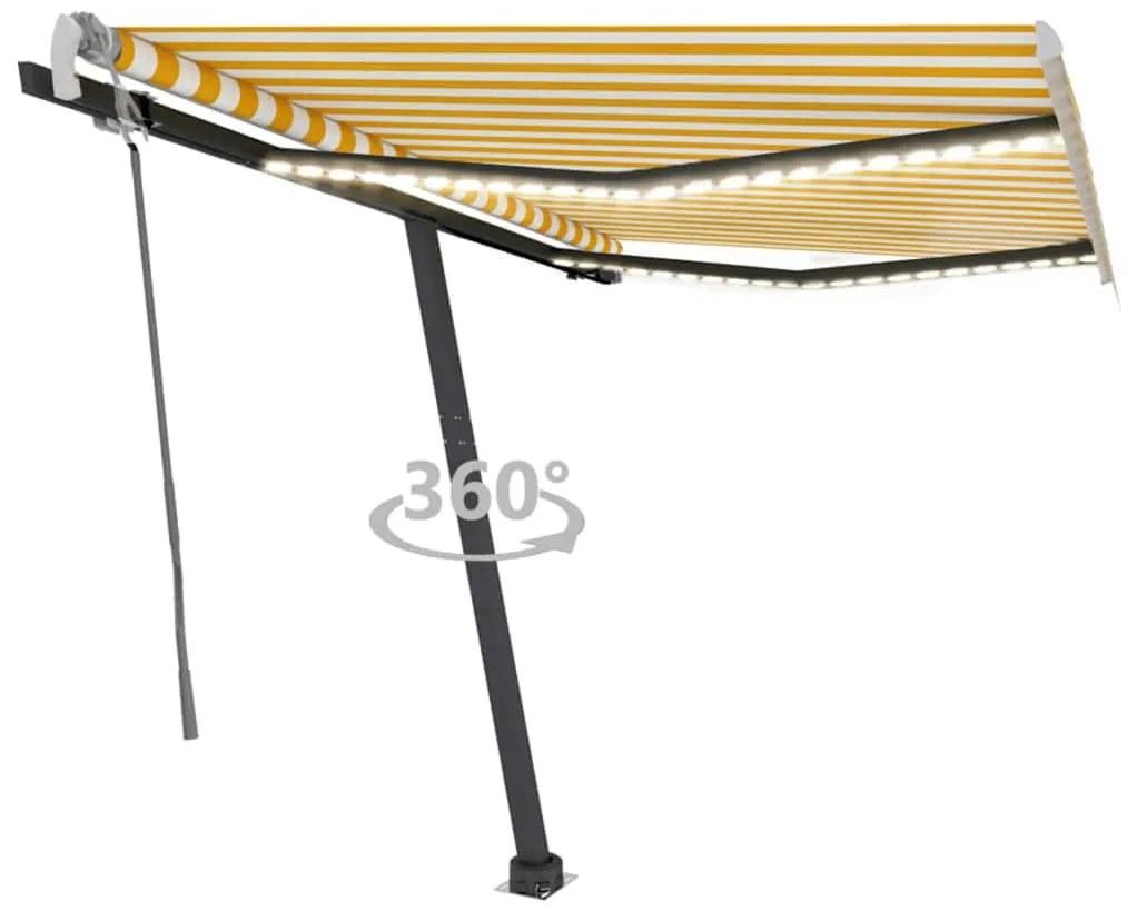 vidaXL Copertină retractabilă manual cu LED galben și alb 300x250 cm