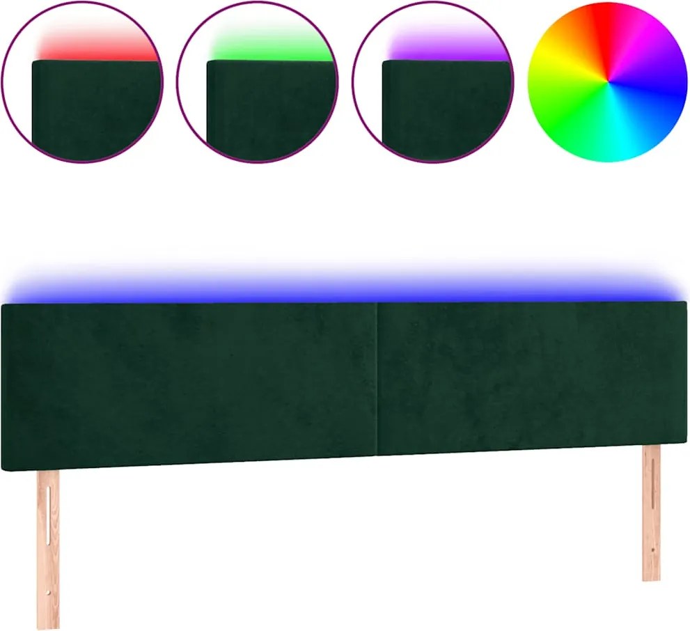 vidaXL Tăblie de pat cu LED, verde închis, 200x5x78/88 cm, catifea