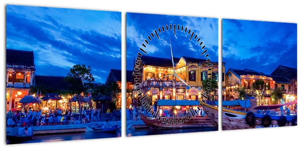 Tablou - Orașul de noapte Hoi An, Vietnam (cu ceas) (90x30 cm)