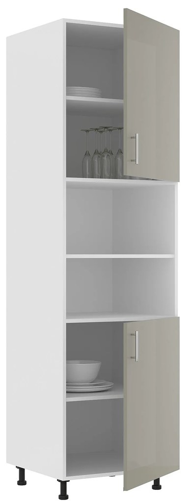 Corp Turn Karo, 2 Usi, cu spatiu cuptor, Gri Lucios/Alb, MDF, 60 x 57 x 210 cm