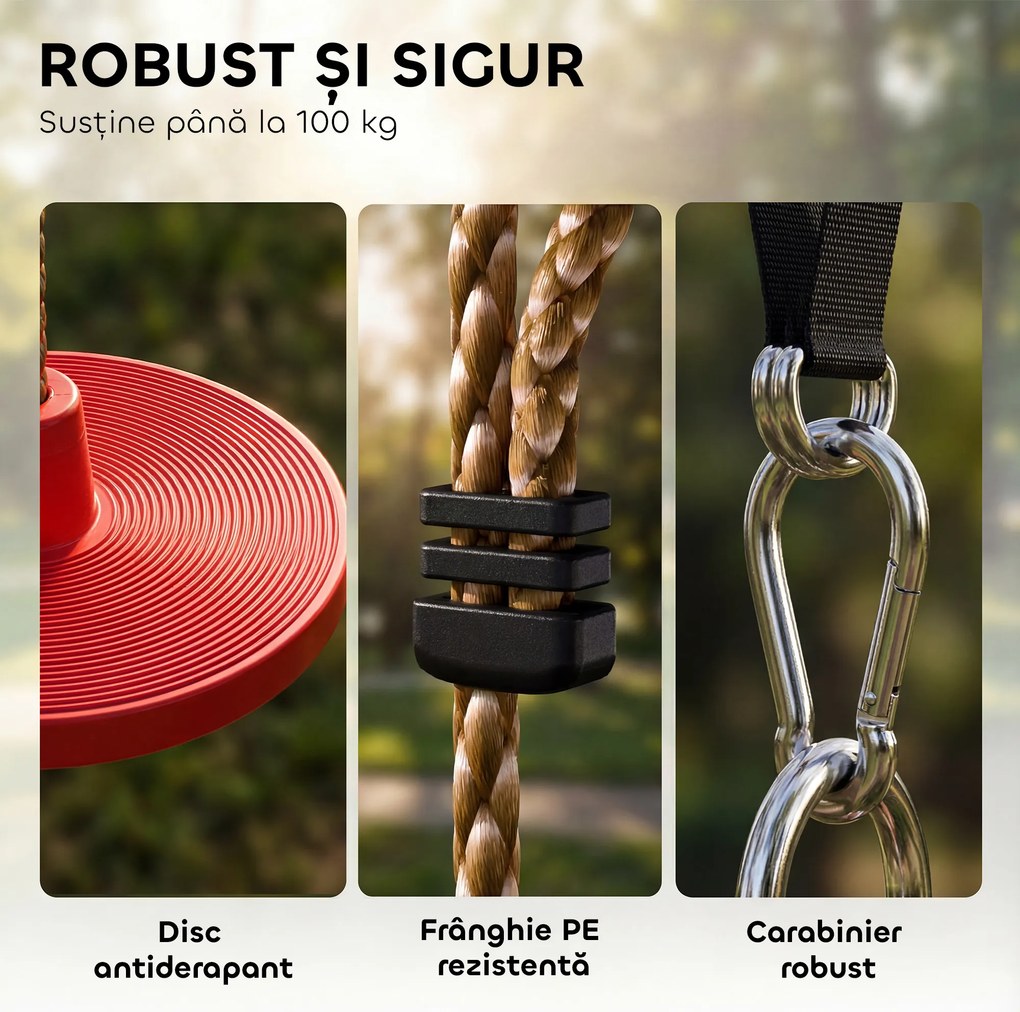 AIYAPLAY Frânghie de Cățărat, Kit Leagăn pentru Copii cu Suporturi și Disc, Parcurs cu Obstacole pentru Grădină, Roșu | Aosom Romania