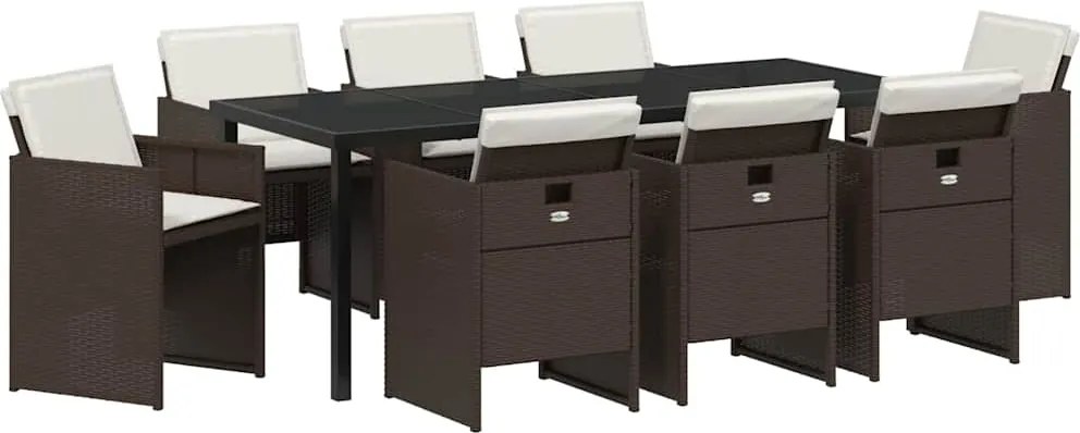 vidaXL Set de masă pentru grădină 9 pcs Maro poliratan
